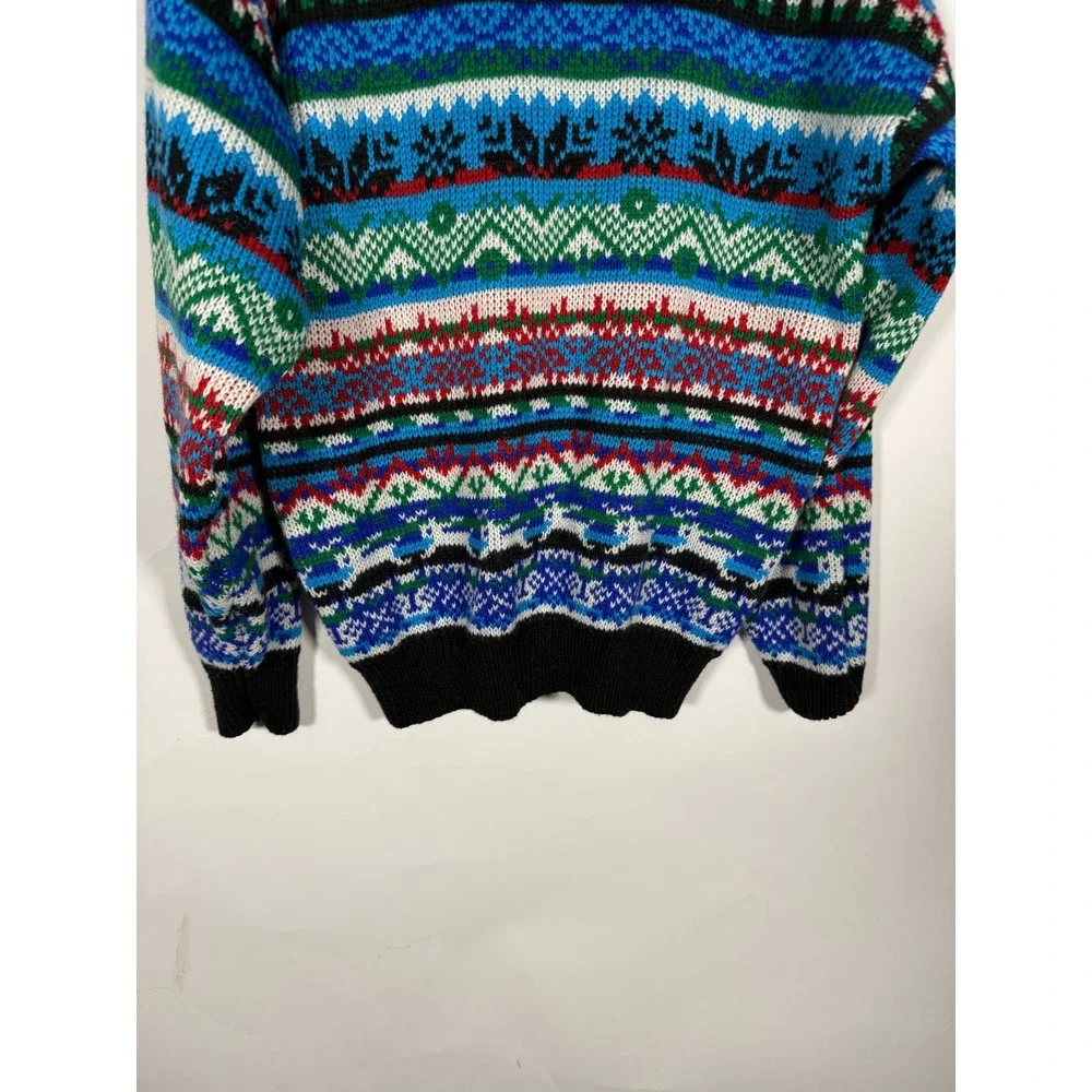 Vintage Fair Isle Crewneck Sweater Multi-Color Geometric Knit Pullover Mens XL